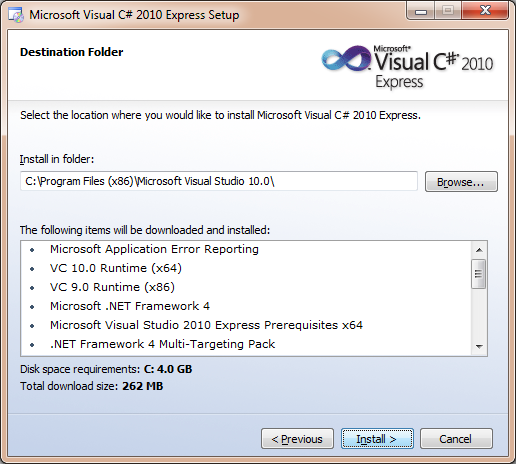 Directorio de instalacion de Visual Studio Express